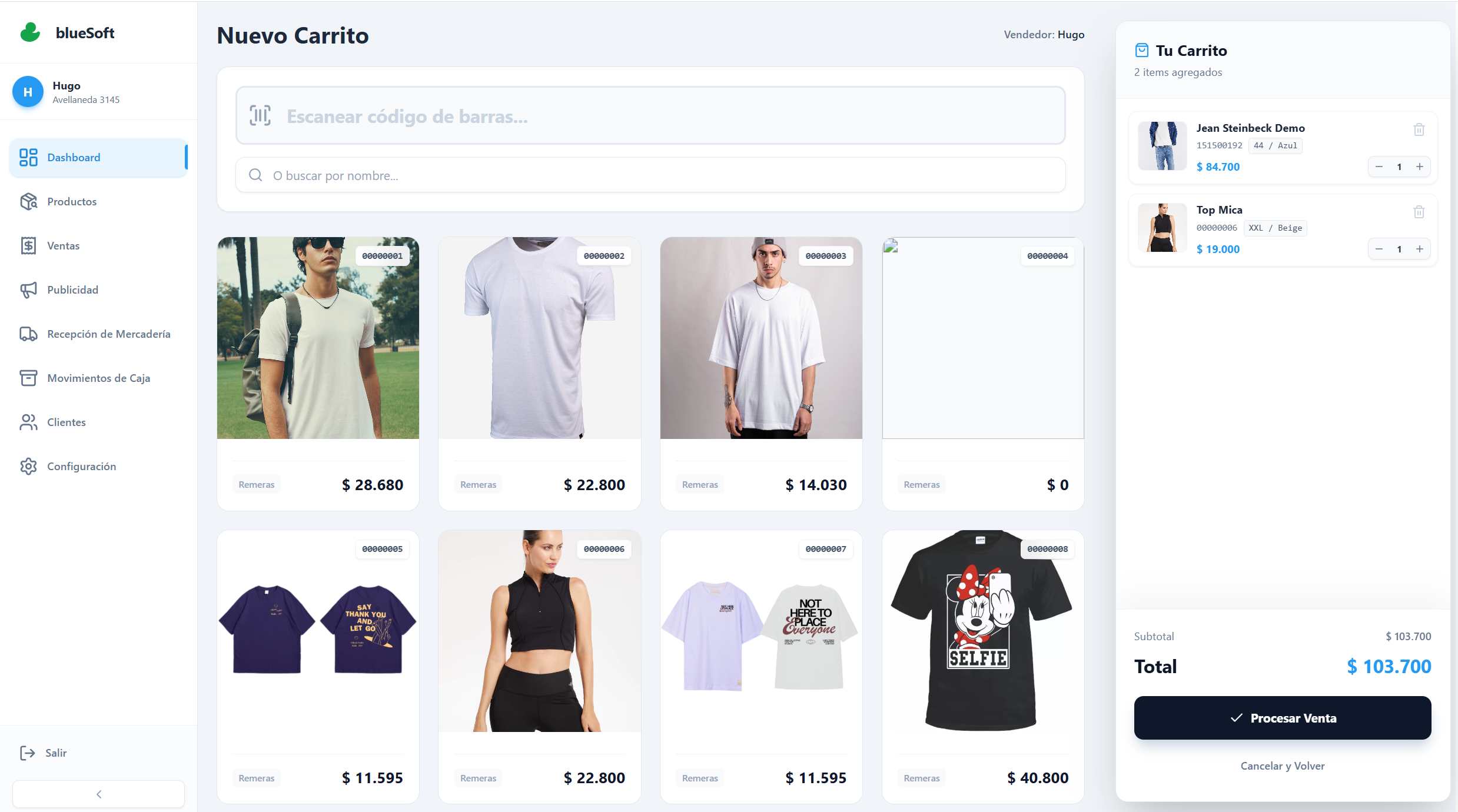 Pantalla de nuevo carrito